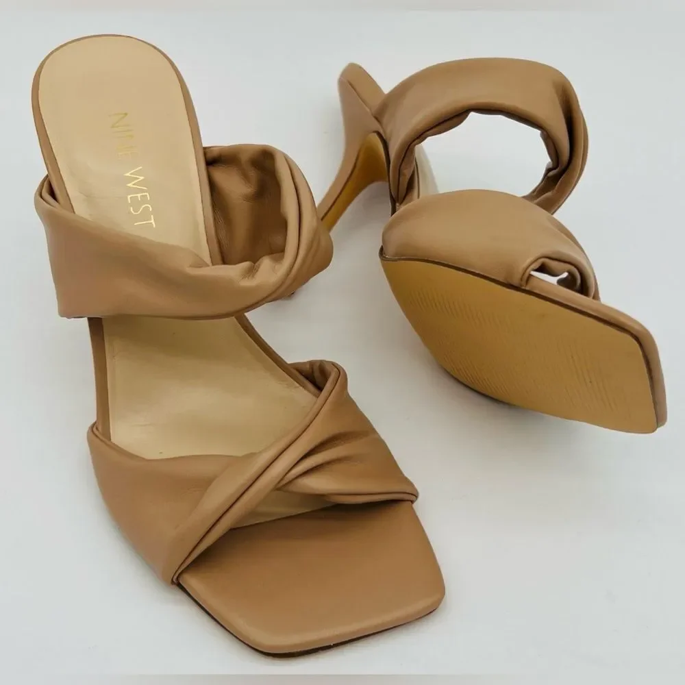 New! NINE WEST Women’s Sashah 3 Heeled Dress Sandals Light Natural - Picture 5 of 16